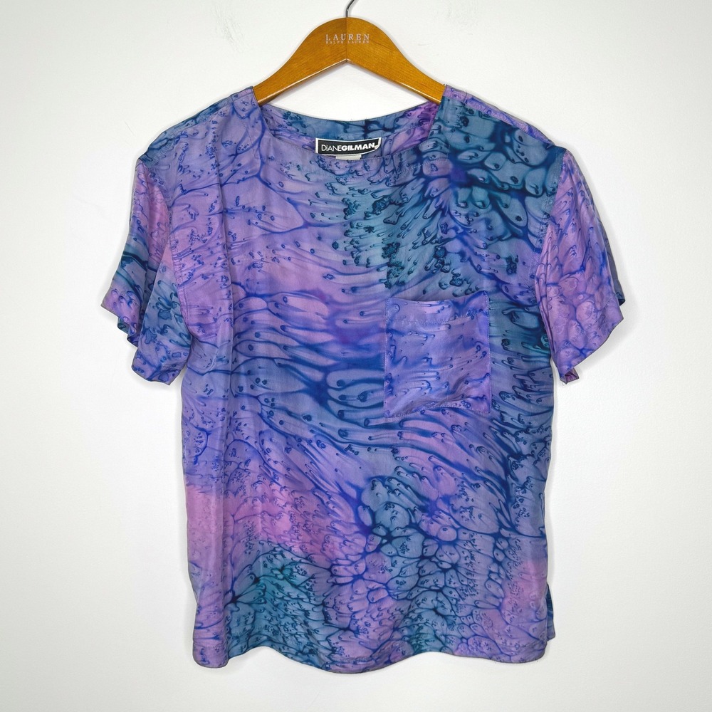 Diane Gilman Silk Tie‎ Dye Top Purple/Blue Size 8